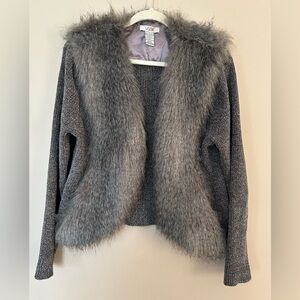 La Seine Gray Faux-Fur Trim Knit Sweater